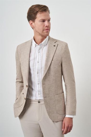 Morven Erkek KAHVE Keten Dokuma Slim Fit Mono Yaka Ceket - фото 3