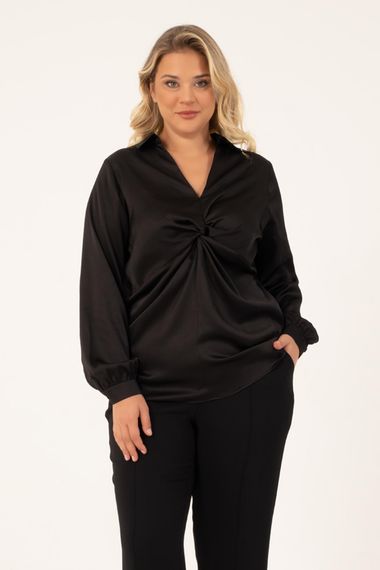 Атласная блузка с завязкой спереди - фото 1