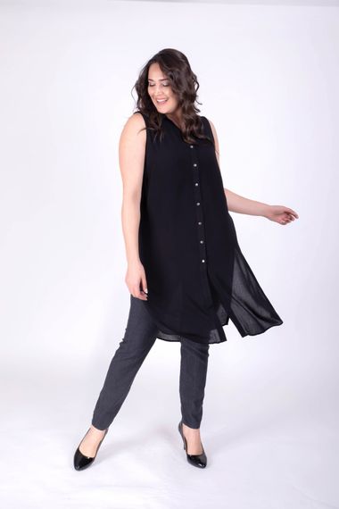 Front Buttoned Sleeveless Long Tunic - photo 1