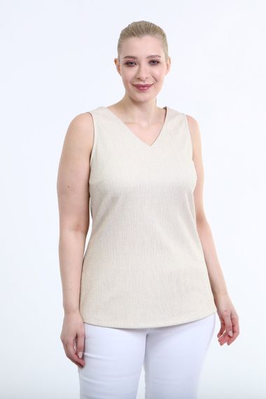 Sleeveless V-Neck Glittery Blouse - photo 1