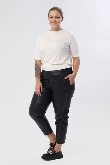 Faux Leather Waist Elastic Pocket Trousers - photo 2