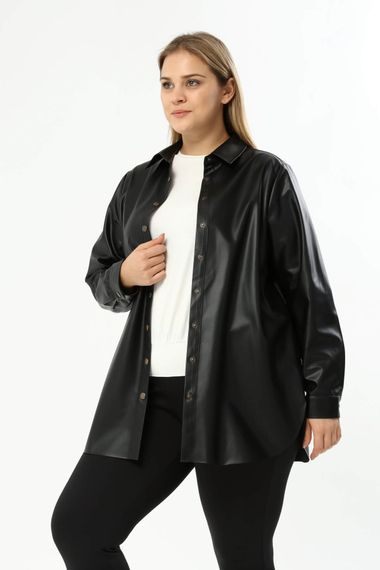 Faux Leather Belted Shirt Jacket - photo 1