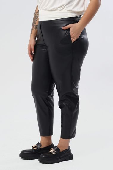 Faux Leather Waist Elastic Pocket Trousers - photo 4