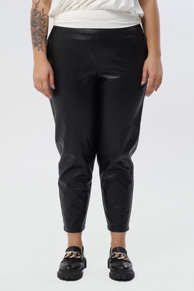 Faux Leather Waist Elastic Pocket Trousers - photo 3