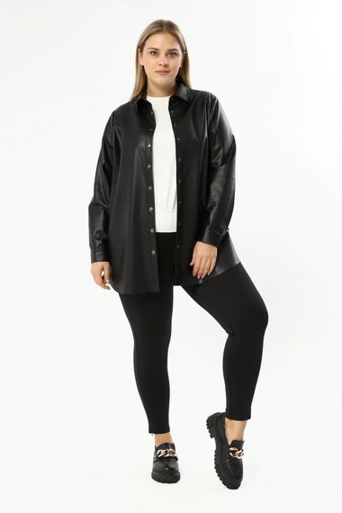 Faux Leather Belted Shirt Jacket - photo 5