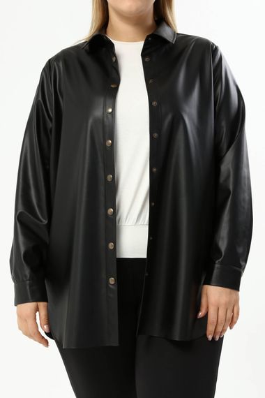 Faux Leather Belted Shirt Jacket - photo 4