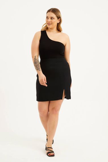 Elastic Back Slit Mini Skirt - photo 3