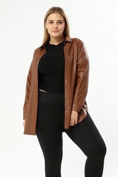 Faux Leather Belted Shirt Jacket - photo 1