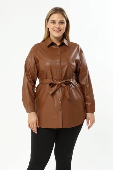 Faux Leather Belted Shirt Jacket - photo 2