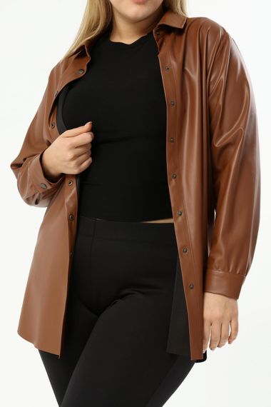 Faux Leather Belted Shirt Jacket - photo 4