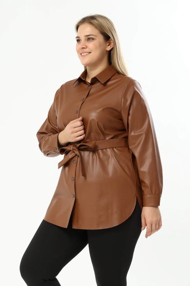 Faux Leather Belted Shirt Jacket - photo 3