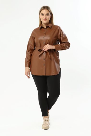 Faux Leather Belted Shirt Jacket - photo 5