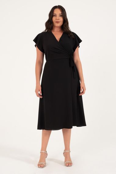 Lined Wrap Dress with Flounce Sleeves - photo 4