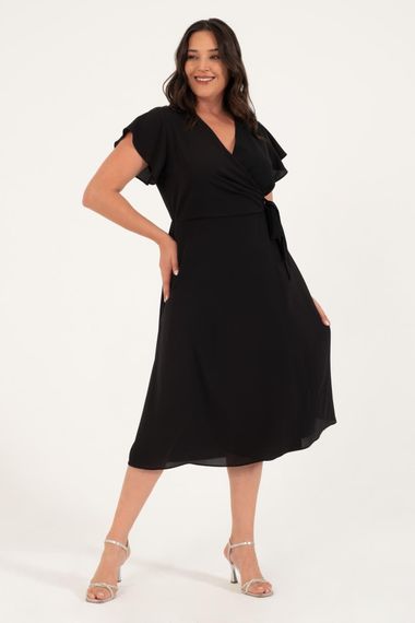 Lined Wrap Dress with Flounce Sleeves - photo 2