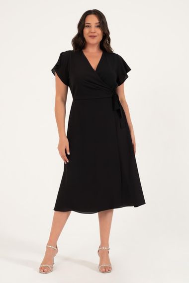 Lined Wrap Dress with Flounce Sleeves - photo 3