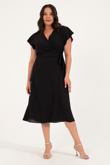 Lined Wrap Dress with Flounce Sleeves - photo 1