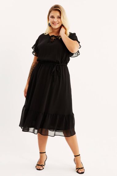 Ruffle Detailed Chiffon Dress With Lace Up Front - photo 1