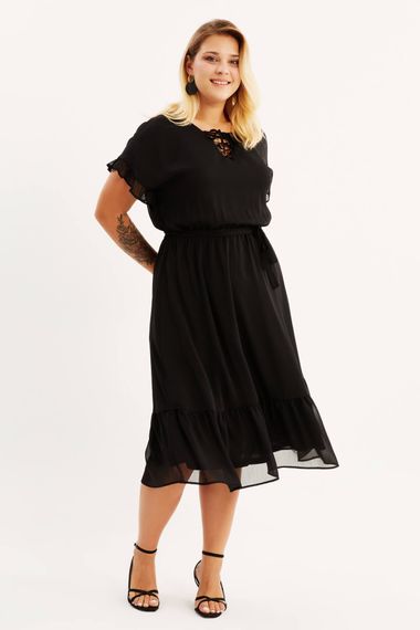 Ruffle Detailed Chiffon Dress With Lace Up Front - photo 4