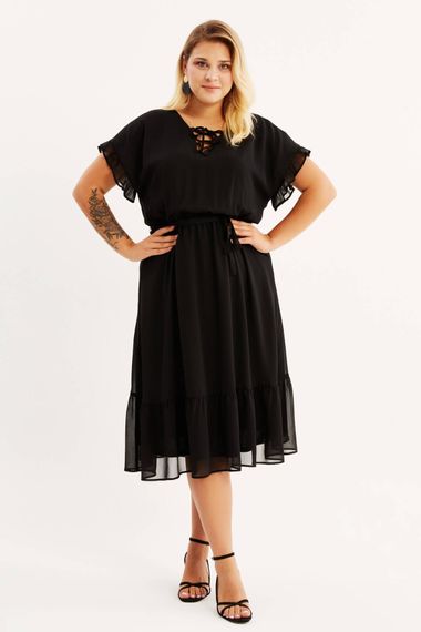 Ruffle Detailed Chiffon Dress With Lace Up Front - photo 2