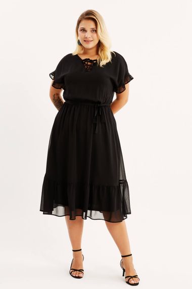 Ruffle Detailed Chiffon Dress With Lace Up Front - photo 3