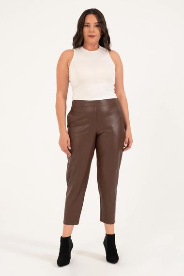 Faux Leather Elastic Waist Pocket Trousers - photo 2