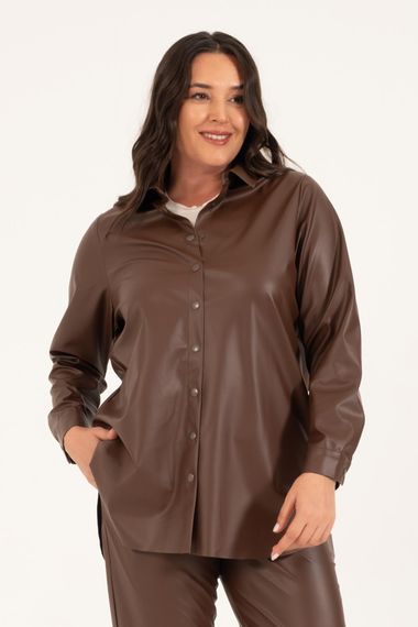 Faux Leather Belted Shirt Jacket - photo 4