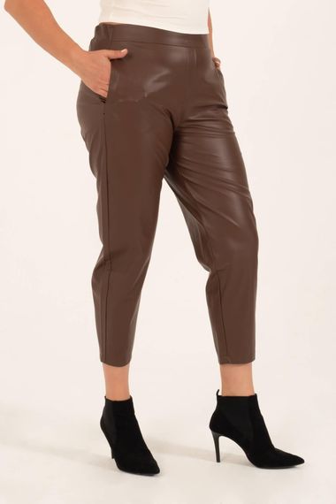 Faux Leather Elastic Waist Pocket Trousers - photo 4