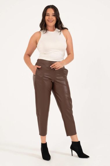 Faux Leather Elastic Waist Pocket Trousers - photo 1