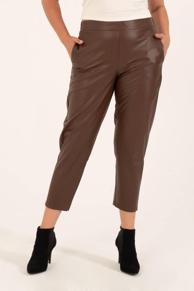 Faux Leather Elastic Waist Pocket Trousers - photo 3