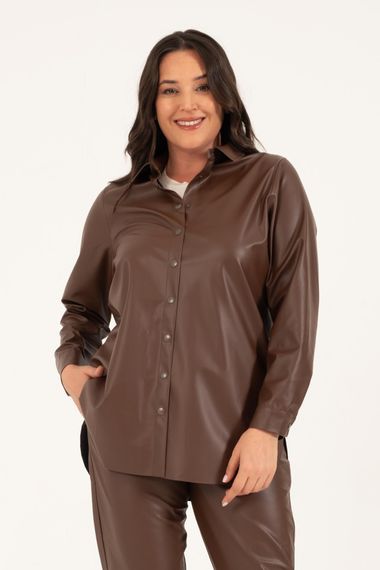 Faux Leather Belted Shirt Jacket - photo 2