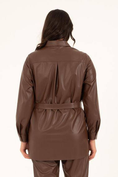 Faux Leather Belted Shirt Jacket - photo 5