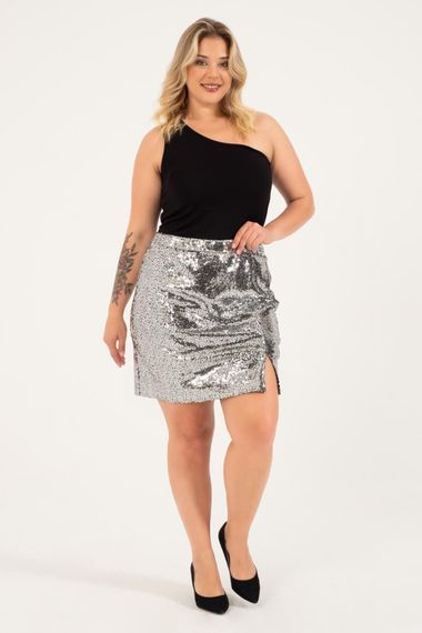 Sequined Elastic Waist Slit Mini Skirt - photo 3