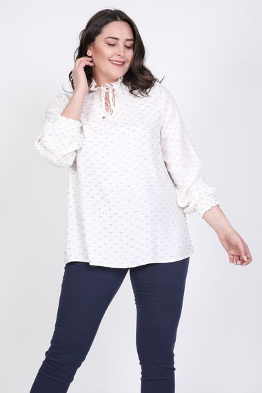 Glittery Long Sleeve Lace-Up Blouse - photo 1