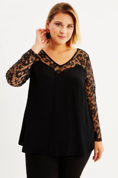 V-Neck Sleeves Lace Blouse - photo 1