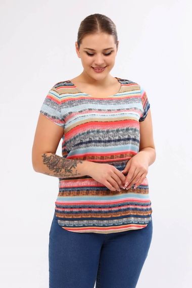 Етнічна футболка з коротким рукавом великого розміру, 100% віскозу, стандартний крій, середня довжина, яскраві кольори - фото 3