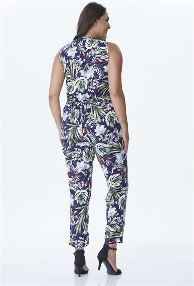 Комбинезон с пуговками и завязками спереди, цвет: голубой, большие размеры, V-образный вырез, без рукавов, обтягивающий фасон