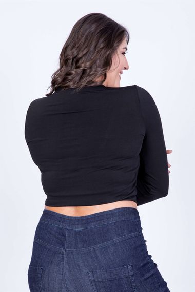 Кроп-топ великих розмірів, чорний, бавовна з еластаном, форм-fitting, довгий рукав, комфортний, стильний вибір для будь-якої нагоди - фото 3