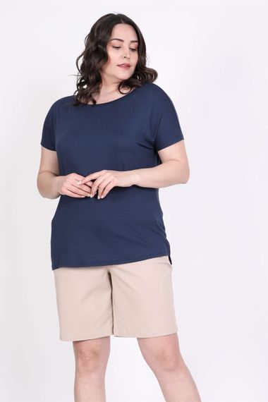 Футболка с кarmen воротником XL, 3XL, L, M, XXL, цвет темно-синий, свободный крой, короткий рукав, легкая, 96% вискоза, 4% эластан - фото 2