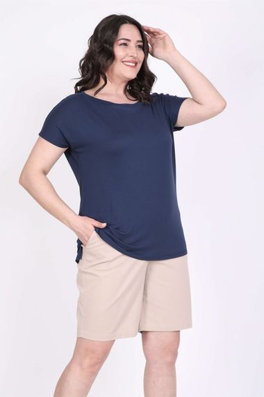 Футболка с кarmen воротником XL, 3XL, L, M, XXL, цвет темно-синий, свободный крой, короткий рукав, легкая, 96% вискоза, 4% эластан - фото 1