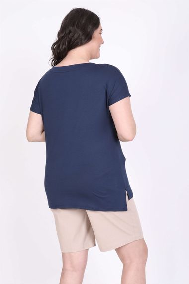 Футболка с кarmen воротником XL, 3XL, L, M, XXL, цвет темно-синий, свободный крой, короткий рукав, легкая, 96% вискоза, 4% эластан - фото 3