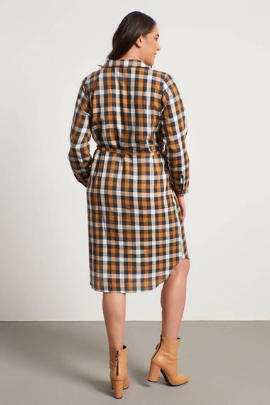 Рубашечное платье с поясом, в клетку, длинным рукавом, удобный крой, 100% вискоза, подходит для больших размеров, доступно в многоцветной расцветке - фото 5