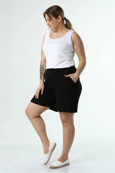 Шорти з еластичним поясом та кишенями, чорні, зручний крій, тонкий матеріал 96% віскоза, 4% еластан, розмір L, довжина 50 см - фото 2