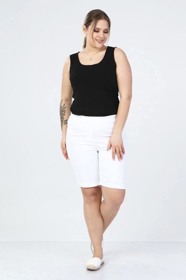Шорты с мягкой резинкой на талии, свободный крой, длина выше колена, 69% хлопка, 28% полиэстера, 3% эластана, размеры 40-52, цвет белый - фото 2