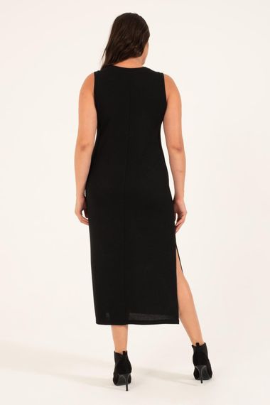 Платье трикотажное большого размера, черное, облегающее, без рукавов, из плотного вязаного материала с высоким содержанием полиэстера - фото 5