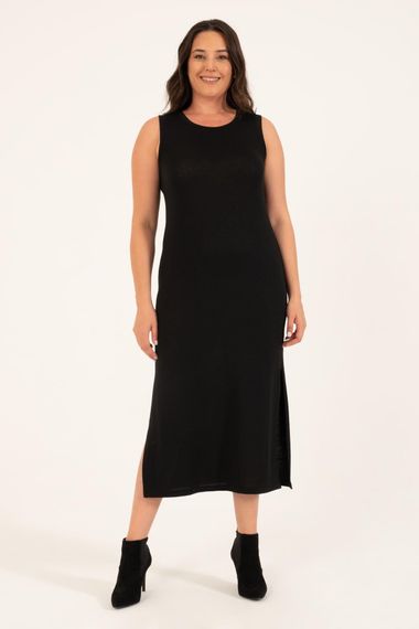 Платье трикотажное большого размера, черное, облегающее, без рукавов, из плотного вязаного материала с высоким содержанием полиэстера - фото 3
