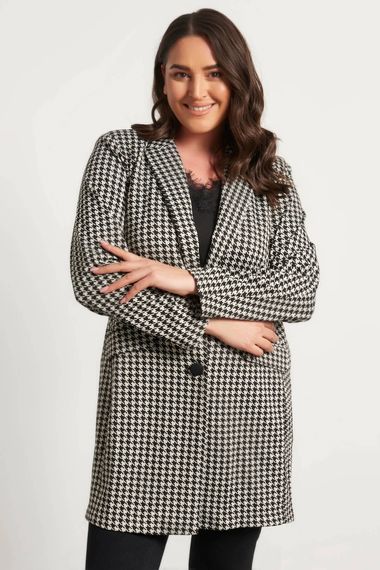 Жіночий в'язаний довгий жакет без підкладки, широкий фасон, V-подібний виріз, чорний, складається з 77% поліестеру, 20% віскози, 3% еластану - фото 2