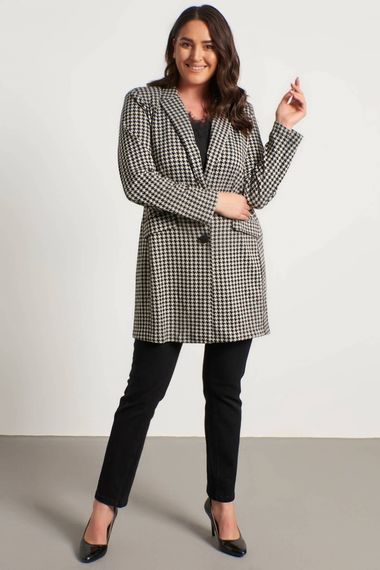 Жіночий в'язаний довгий жакет без підкладки, широкий фасон, V-подібний виріз, чорний, складається з 77% поліестеру, 20% віскози, 3% еластану - фото 1