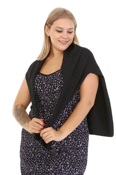 Сукня з отвором для плечей, великий розмір, V-подібний виріз, квітковий візерунок, середня товщина, 97% поліестер, 3% еластан - фото 3