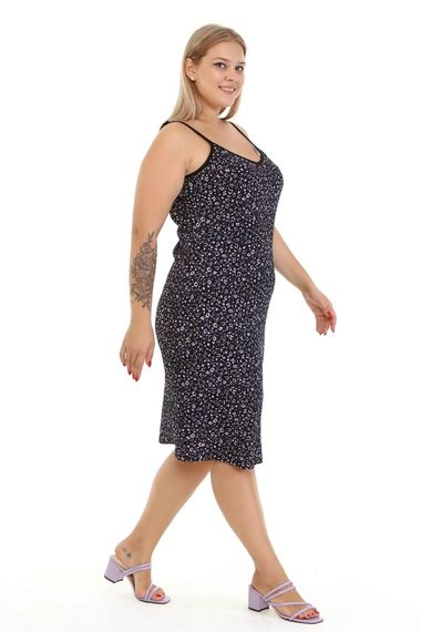 Сукня з отвором для плечей, великий розмір, V-подібний виріз, квітковий візерунок, середня товщина, 97% поліестер, 3% еластан - фото 2