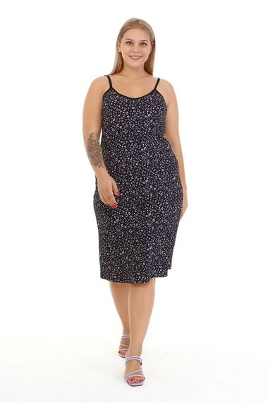 Сукня з отвором для плечей, великий розмір, V-подібний виріз, квітковий візерунок, середня товщина, 97% поліестер, 3% еластан - фото 1